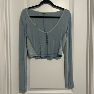 POL Blue Fitted Crop Blouse